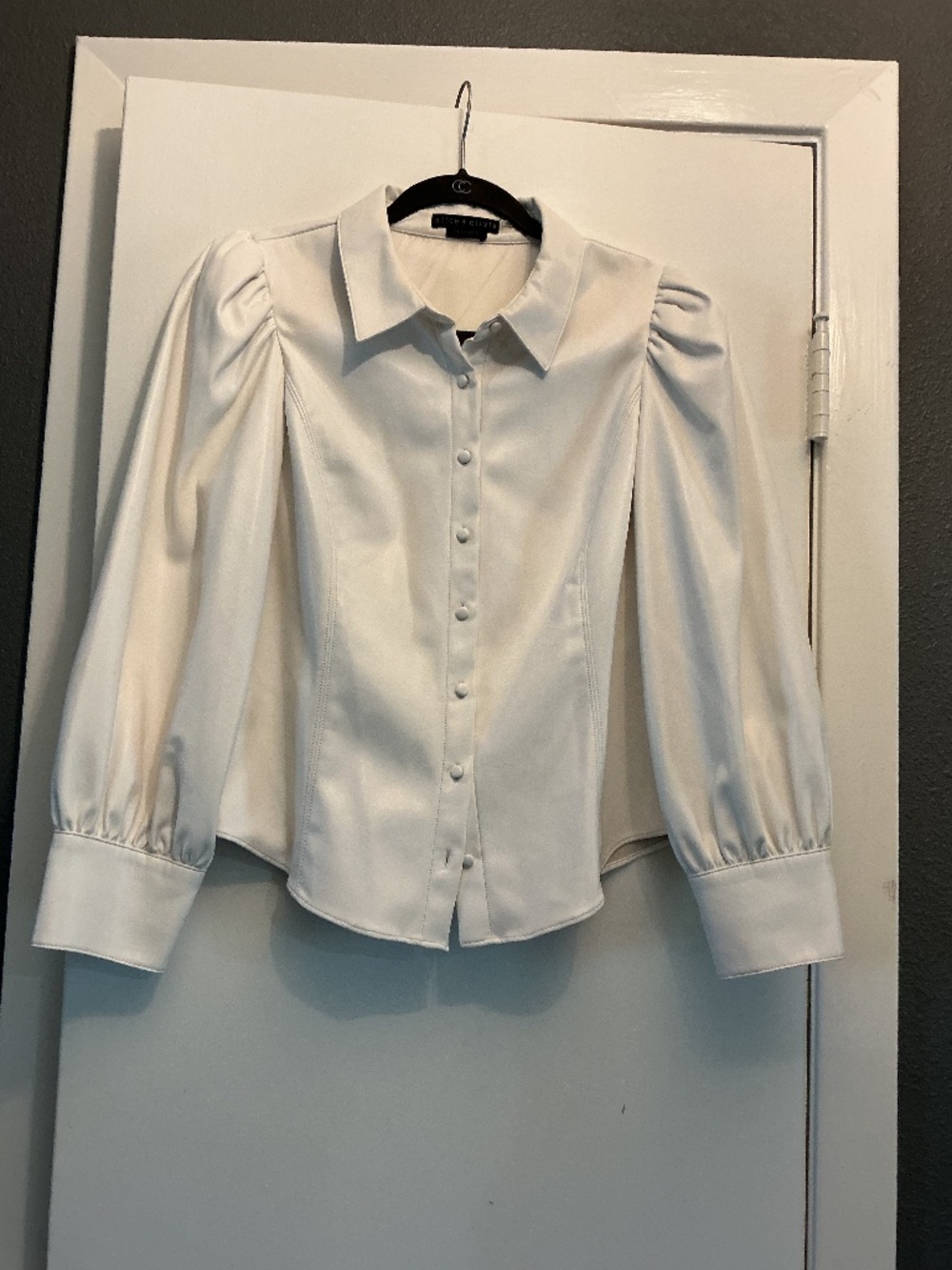 Alice and Olivia Faux Leather Top White LG